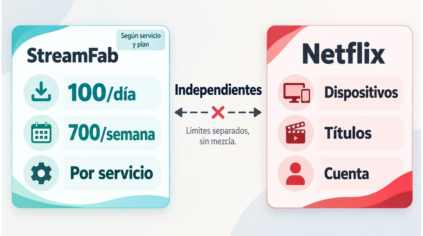 Comparación entre la cuota de StreamFab y los límites propios de Netflix.