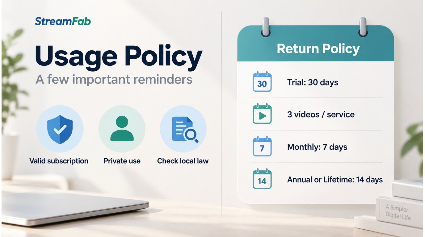 StreamFab trial limits and 7-day versus 14-day refund windows