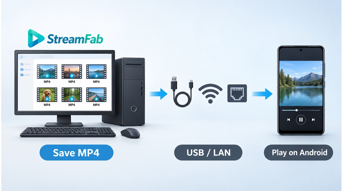 StreamFab desktop files moving from Windows to Android by USB or local network