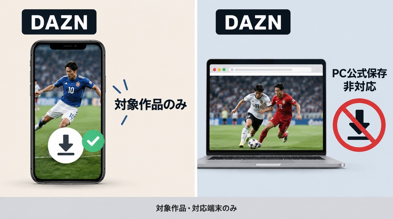 DAZNアプリのダウンロードボタンとPCブラウザが公式保存に非対応である違い