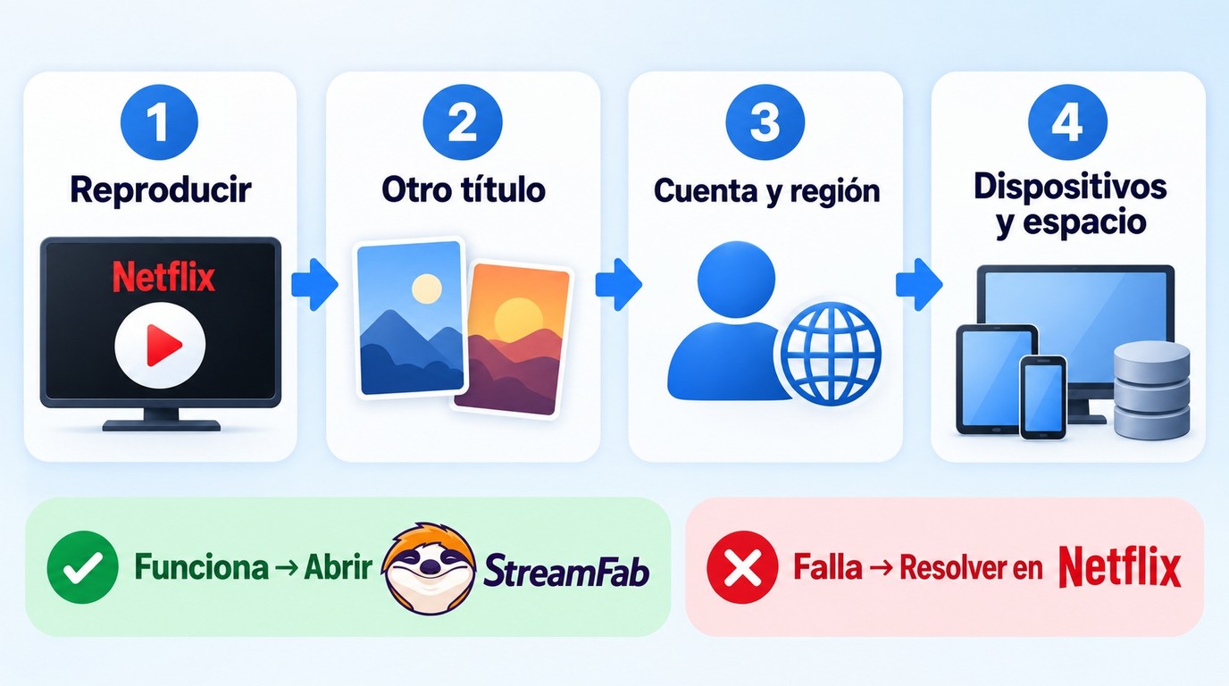 Comprobaciones de Netflix, cuenta, dispositivos y espacio antes de usar StreamFab