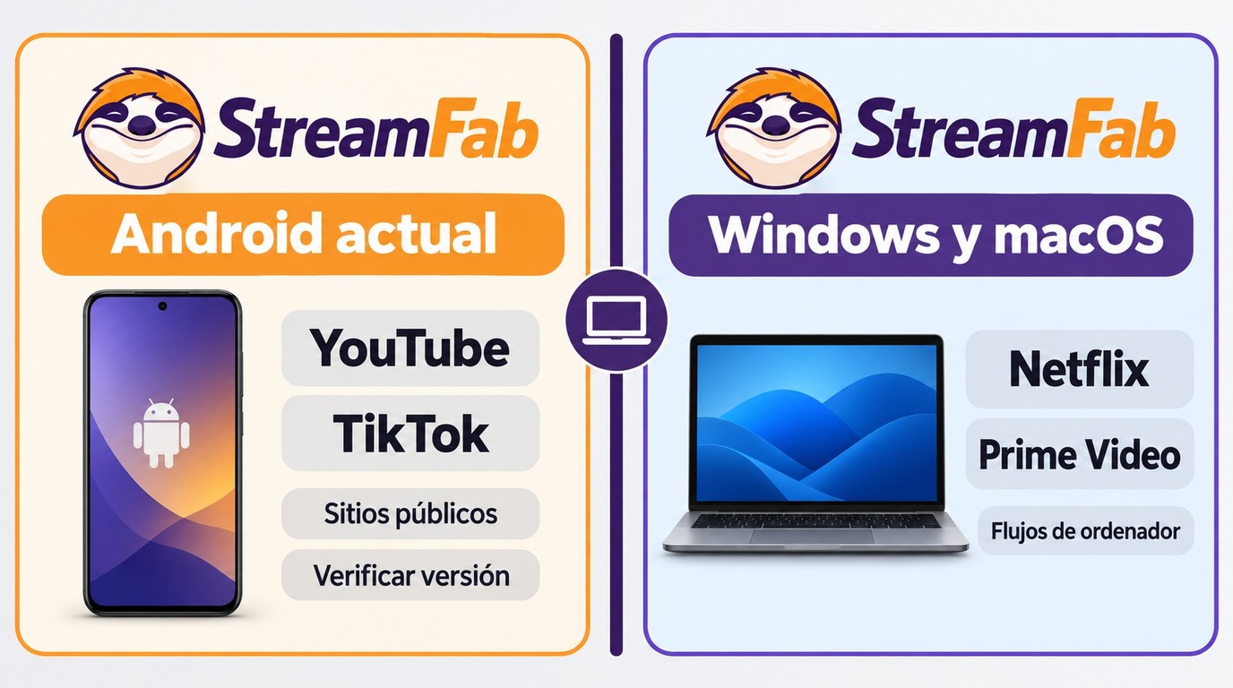 Compatibilidad móvil de StreamFab con YouTube, TikTok y sitios públicos.
