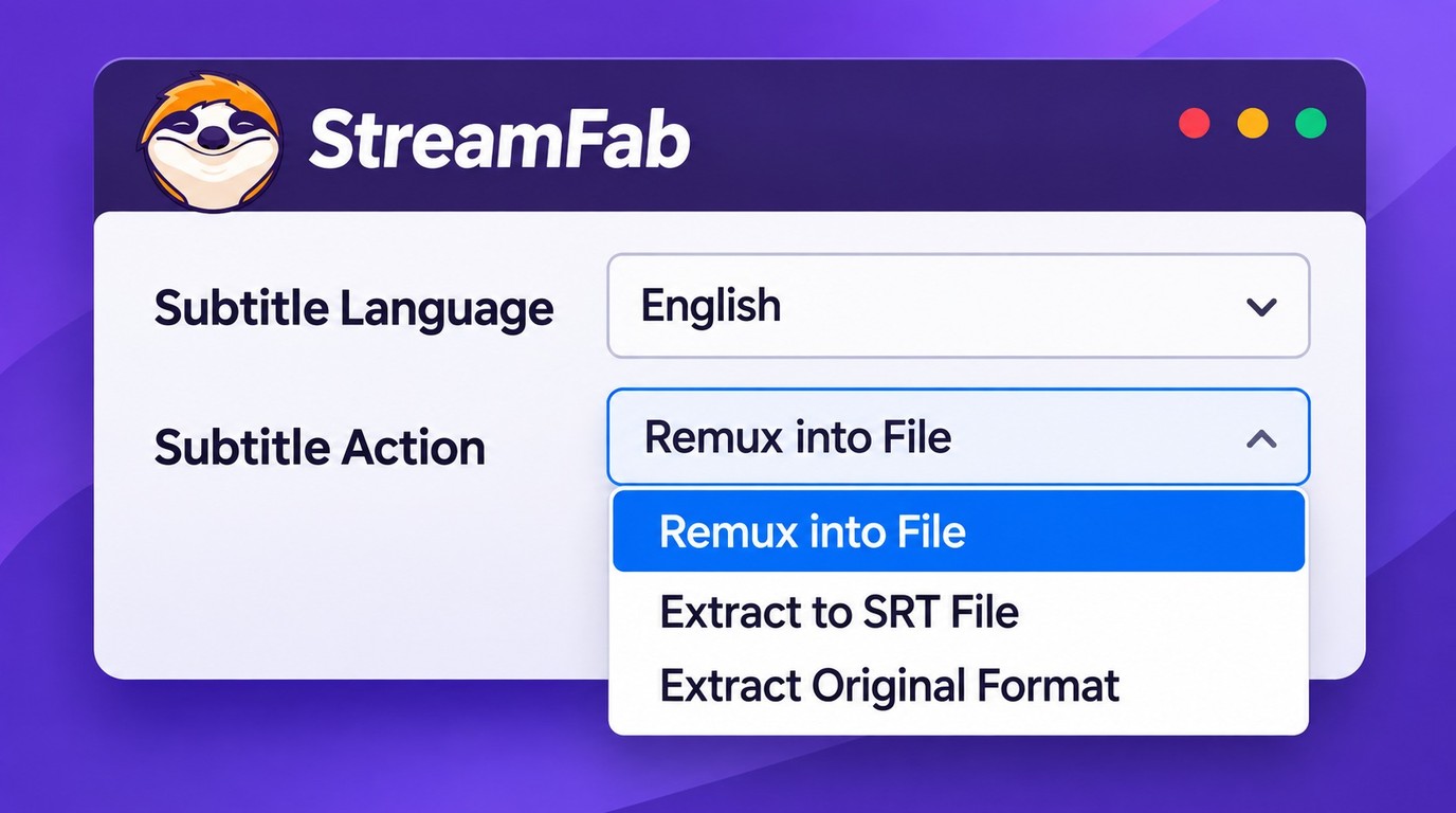 StreamFab settings for subtitle language and Subtitle Action