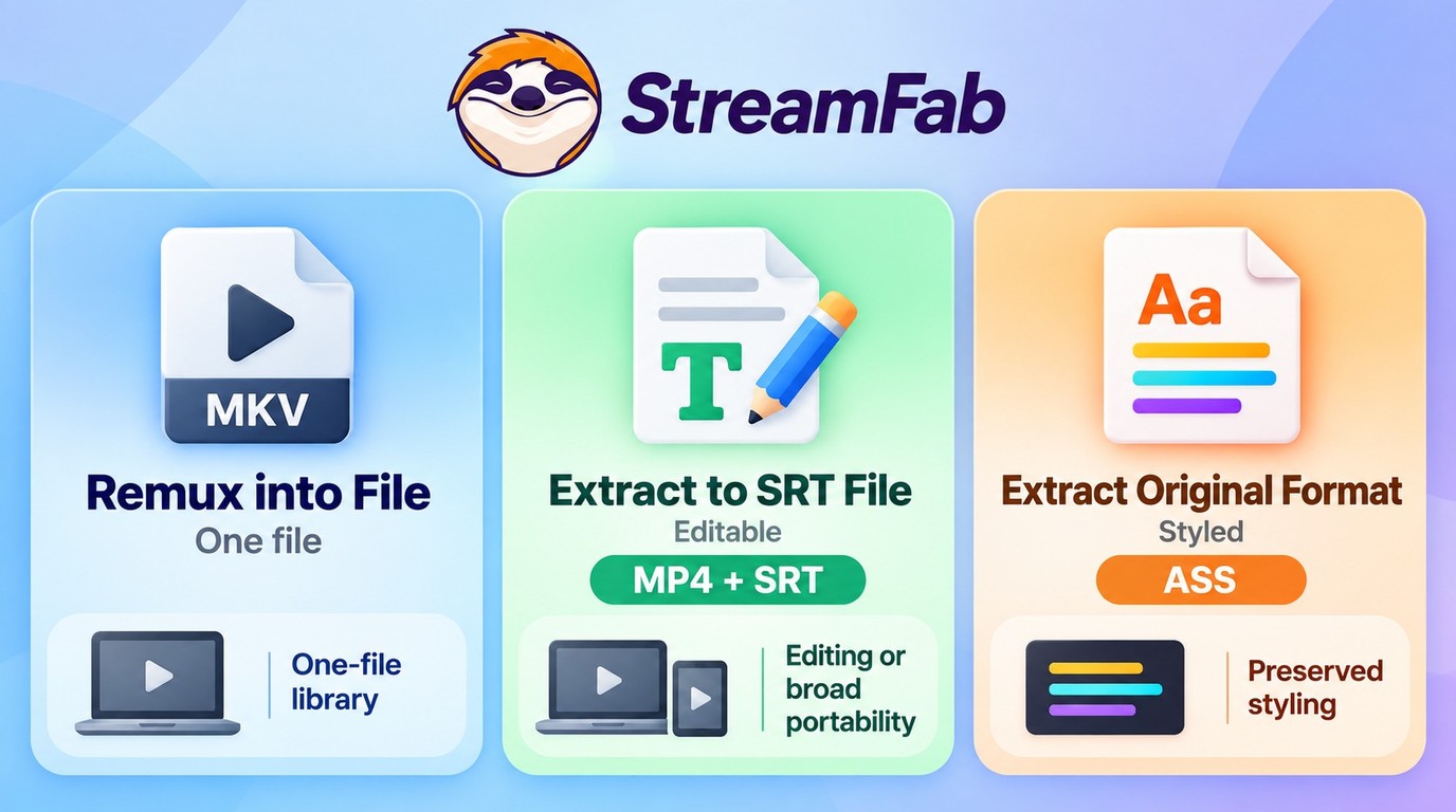 How StreamFab Remux, SRT, and Original Format fit different subtitle needs