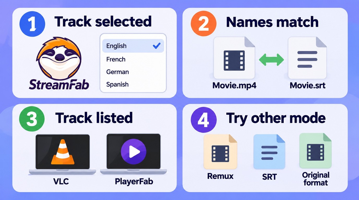 StreamFab subtitle troubleshooting from track selection to output mode