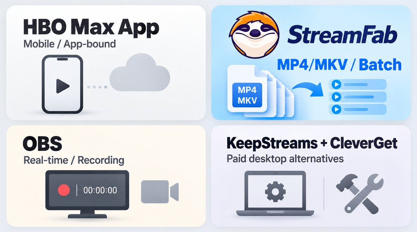 How to choose between HBO Max, StreamFab, OBS, KeepStreams, and CleverGet.