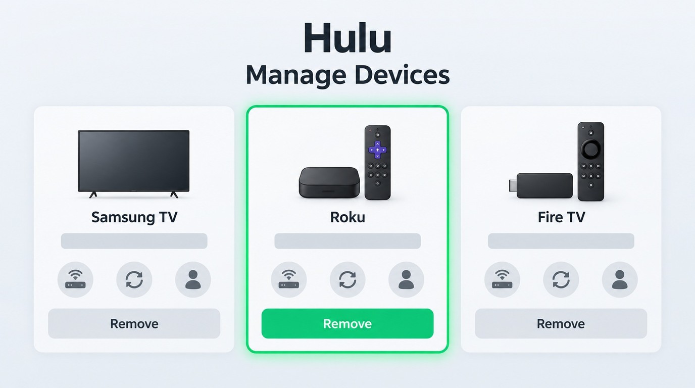 Hulu Manage Your Devices page with the affected device ready for removal