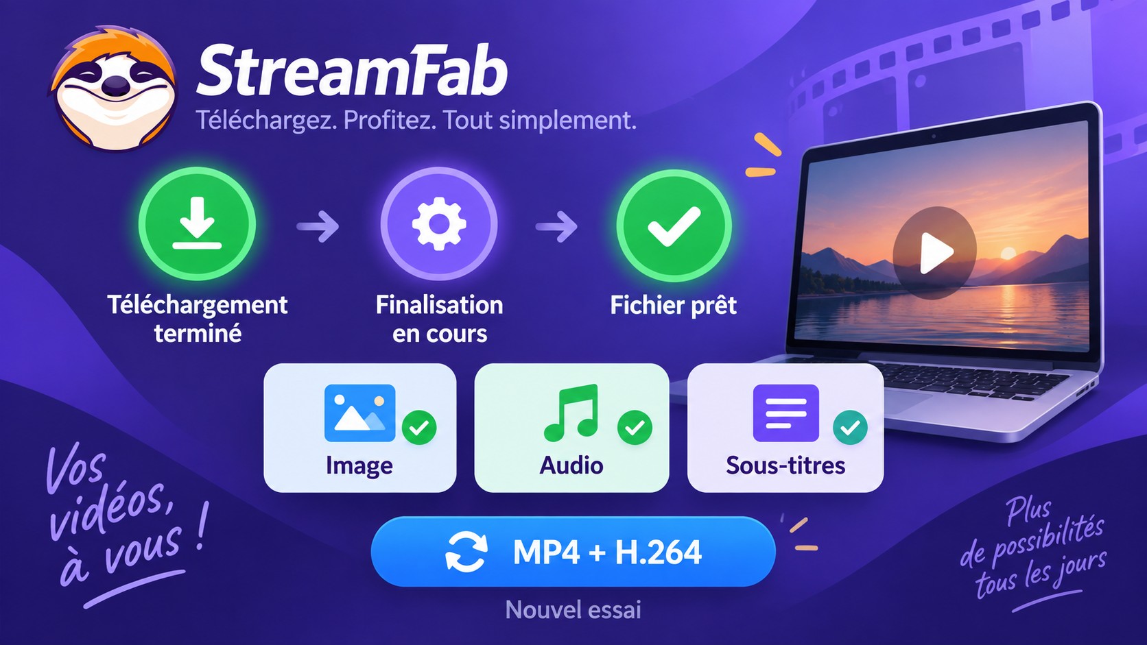 Finalisation StreamFab avant le contrôle de l'image, de l'audio et des sous-titres