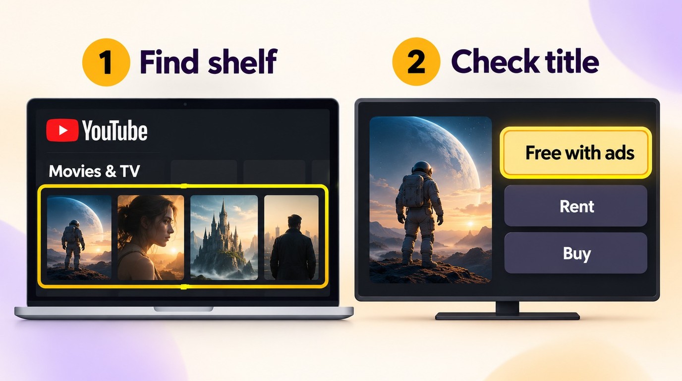 How to find the Free with ads label on YouTube Movies and TV.