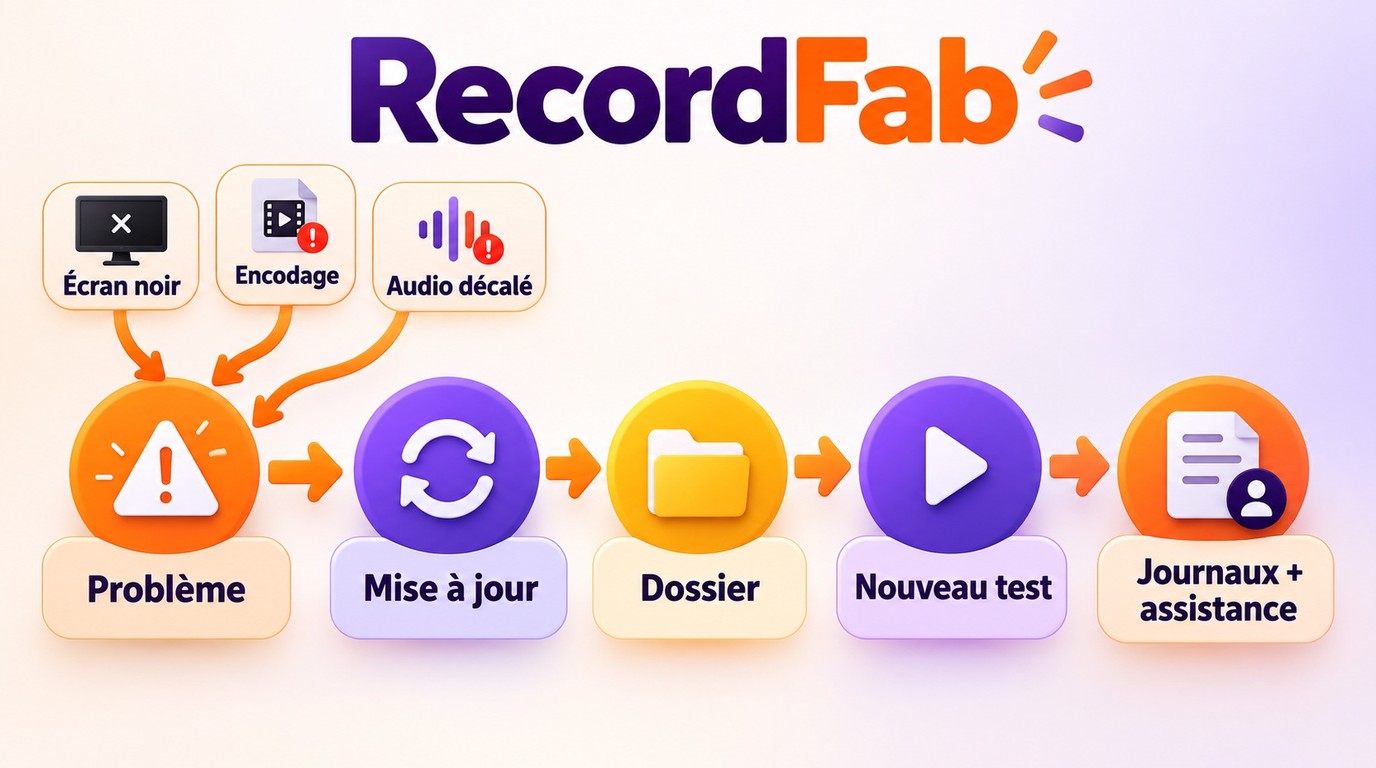 Diagnostic RecordFab: mise à jour, dossier de sortie, journaux et assistance