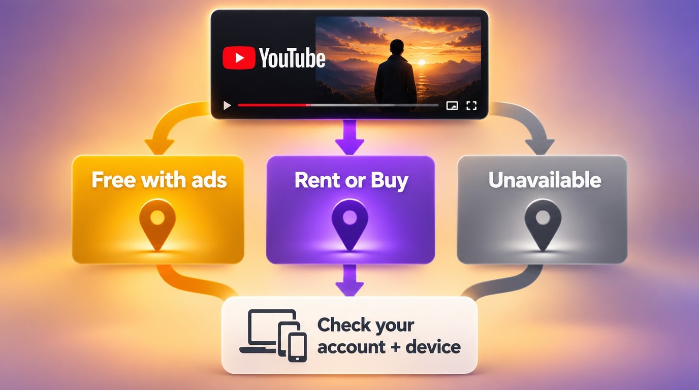 One YouTube movie can be free, rental-only, or unavailable across regions.