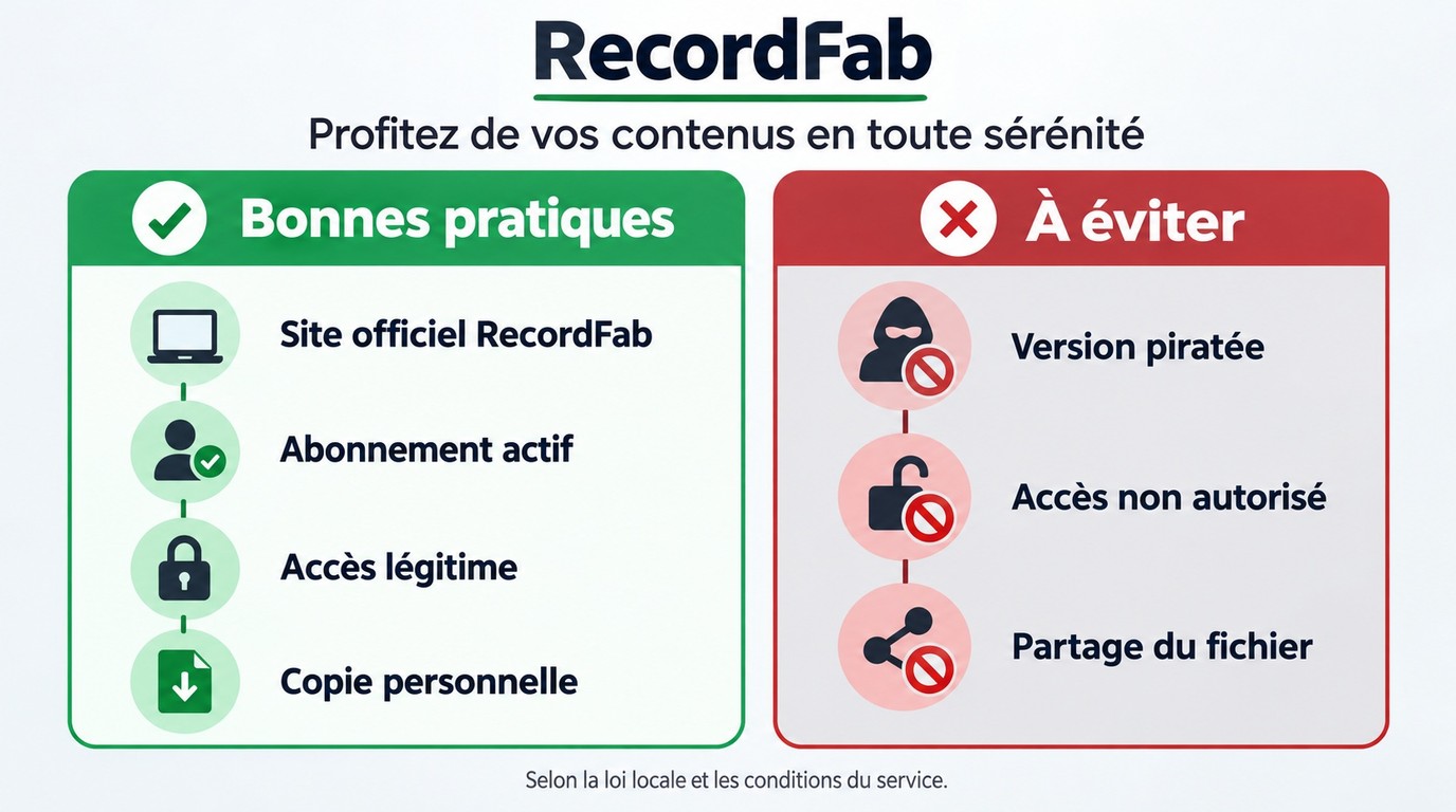 Usage autorisé de RecordFab: source officielle, abonnement actif et copie personnelle