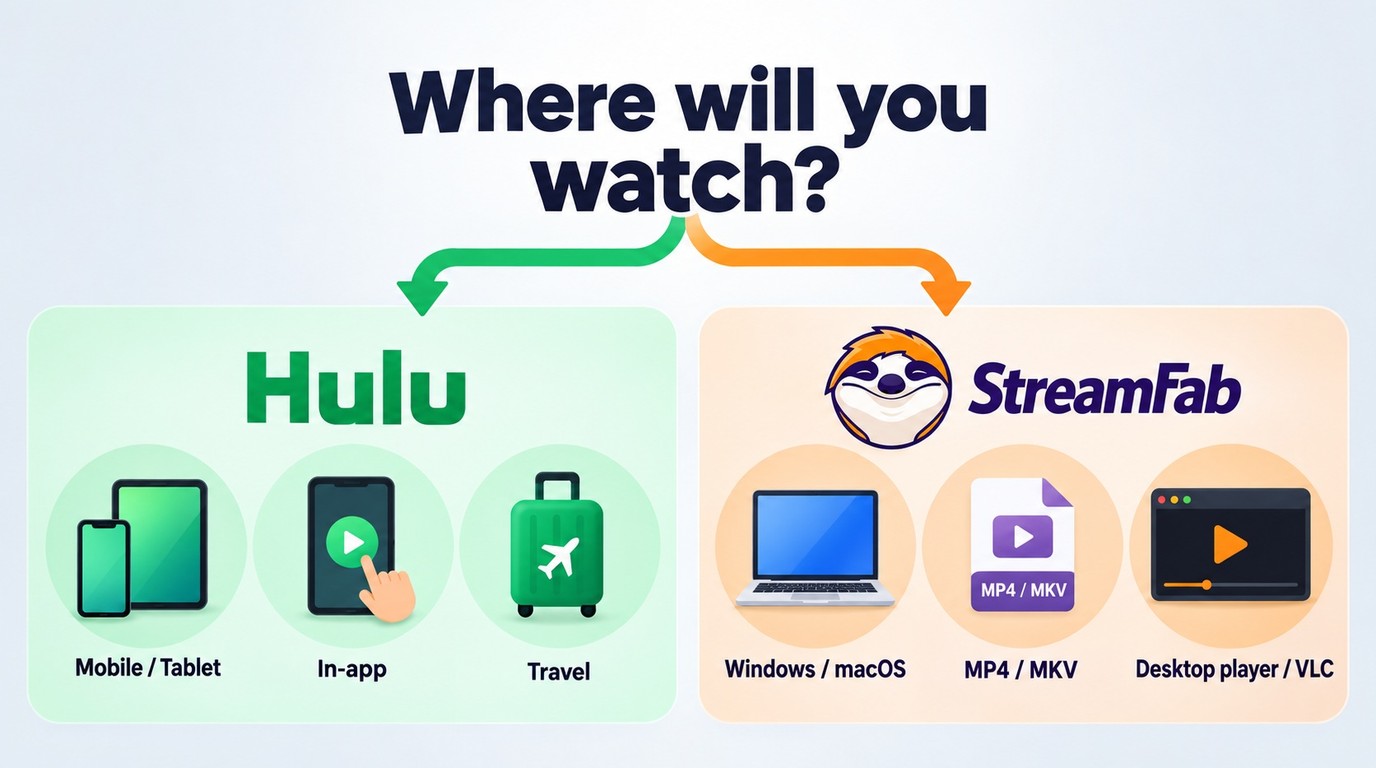 Choosing Hulu mobile downloads or StreamFab for Windows, macOS, MP4, and MKV
