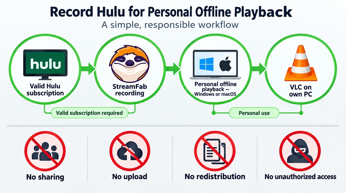 Authorized Hulu access saved with StreamFab for personal viewing, not redistribution
