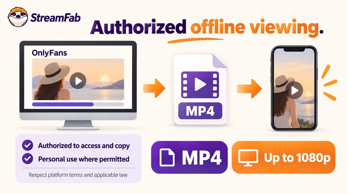 StreamFab workflow for authorized OnlyFans videos in MP4 up to 1080p