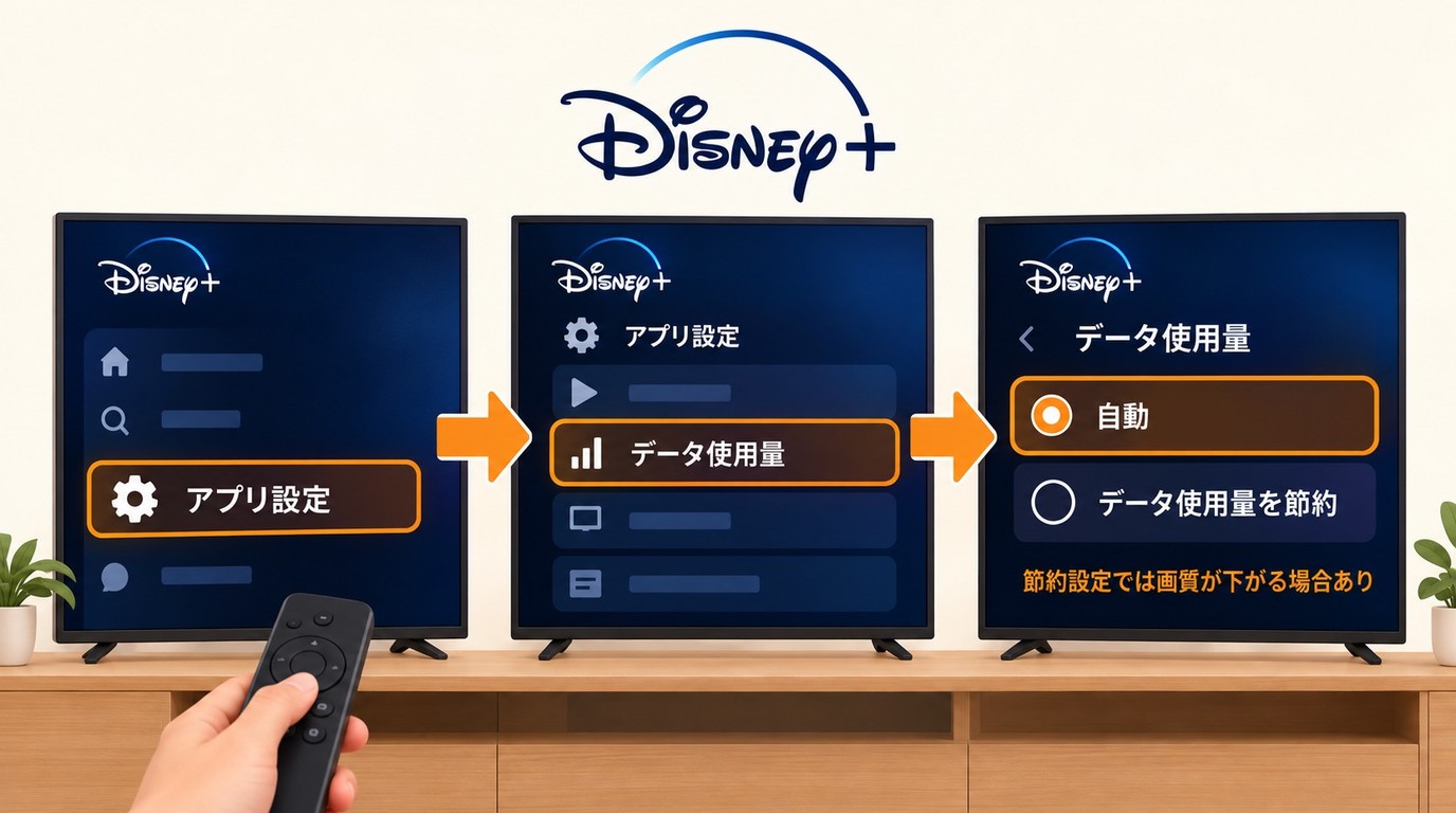 Disney+のデータ使用量設定で節約設定を見直す手順