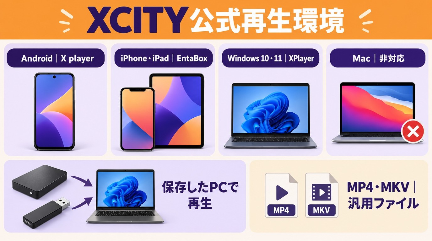 XCITYのX playerとEntaBoxとXPlayerに対応する端末と再生条件