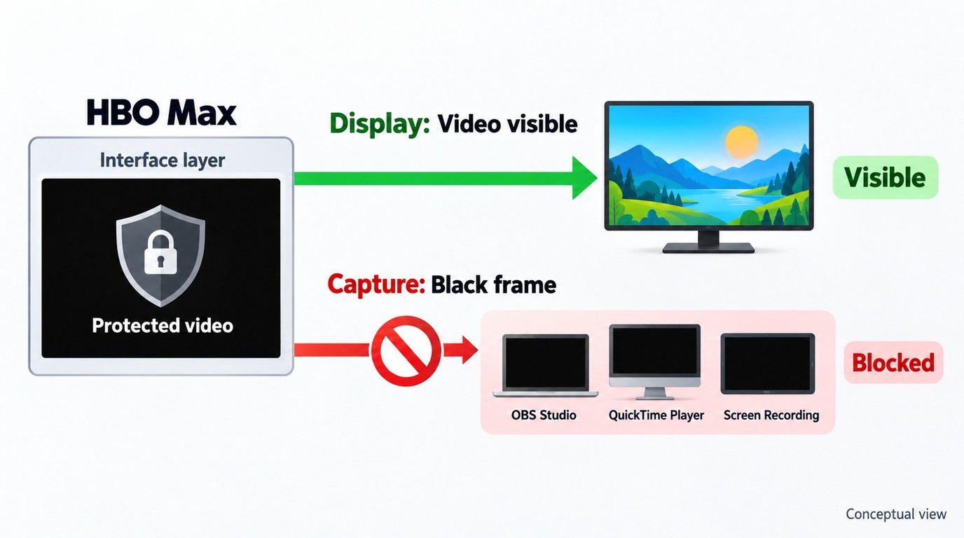 Why HBO Max playback can appear normally while OBS or QuickTime captures black video